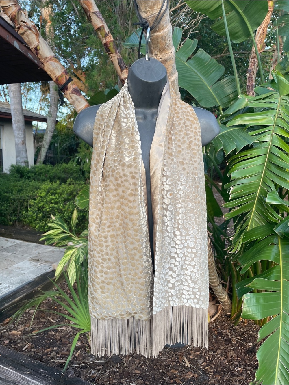 velvet fringe tone on tone, polkadot, velvet, scarf, or belt